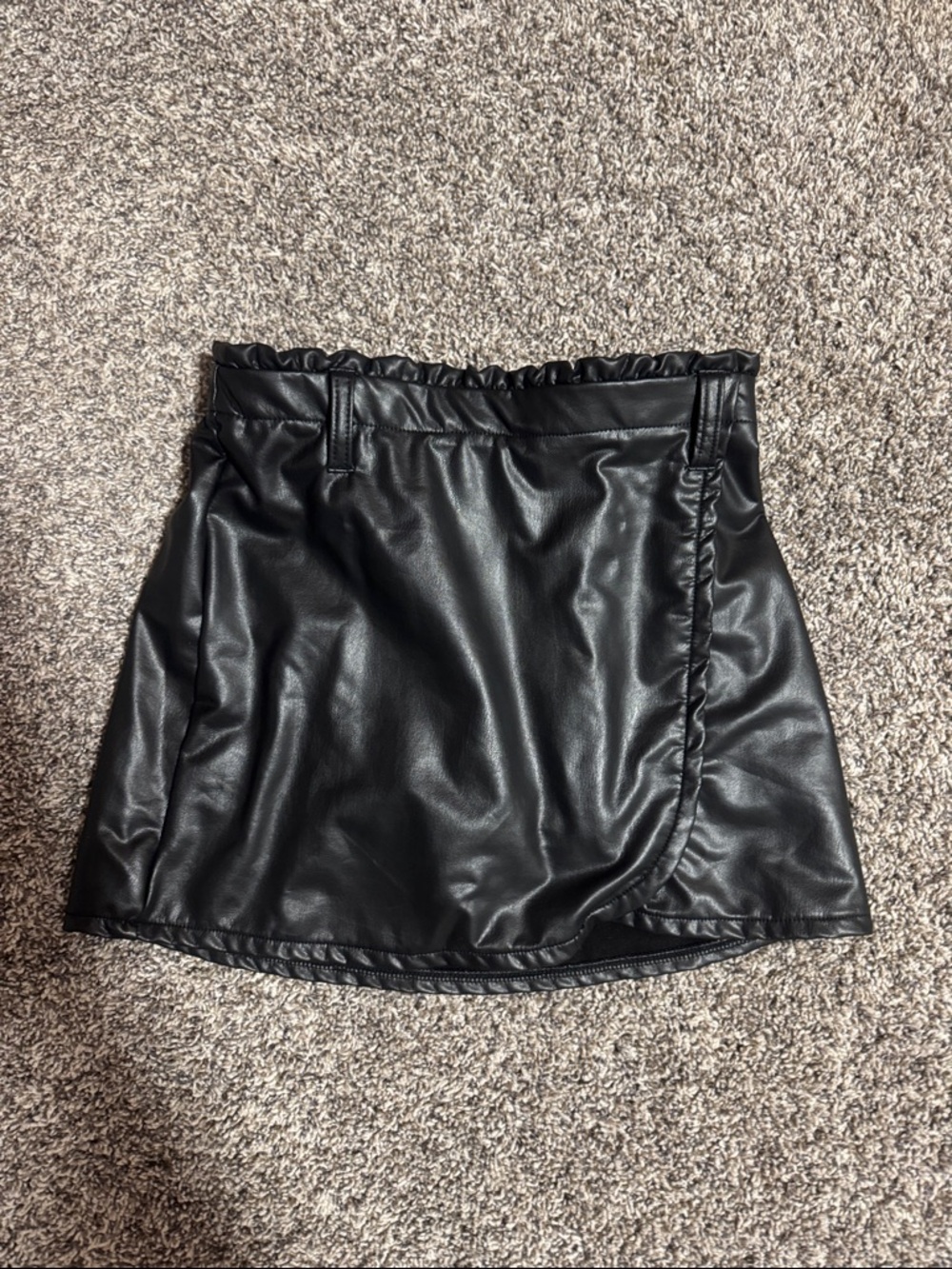 abercrombie kids Black Faux Leather Mini Skirt with Wrap Edge